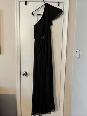 David's Bridal Black One-Shoulder Evening Dress
